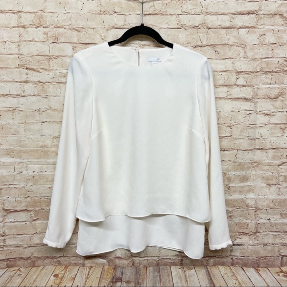J Jill Womens Blouse Size XS Long Sleeve Layered Dressy Pullover Top Solid Ivory